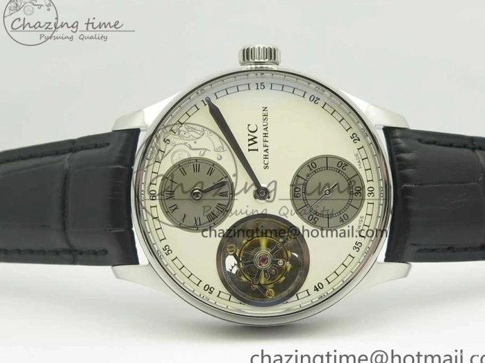 MIROTIME 0426 Upgraded Portuguese Flying Tourbillon SS White Dial 2 Sub Dials on Black Leather Strap 7161